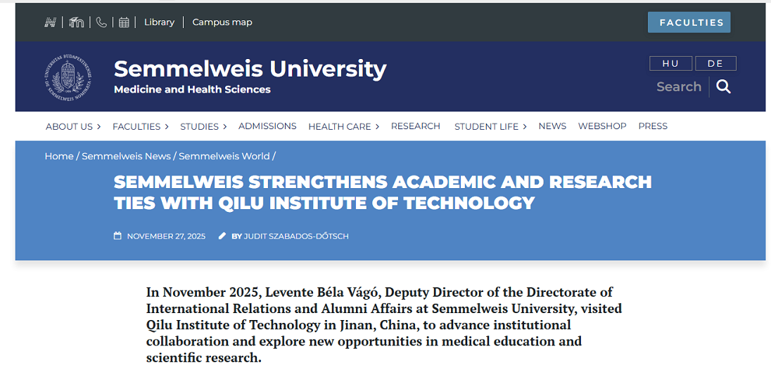 Source: Semmelweis Strengthens Academic and Research Ties with Qilu Institute of Technology