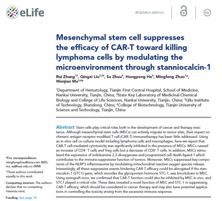 Wenjian Ma, School of Biological and Chemical Engineering, Publised a Paper in Elife